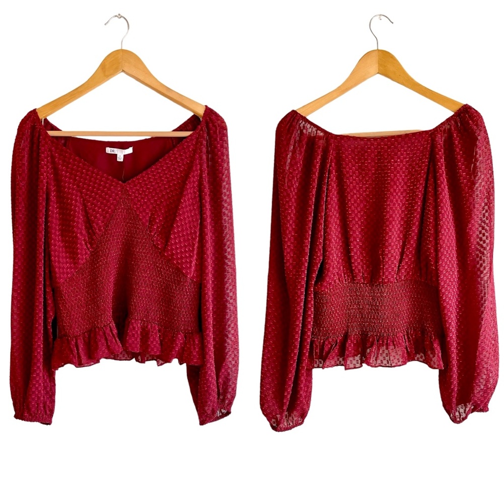 🌹2 for $20🌹NWT DR2 by Daniel Rainn Rectangle Clip Dot Smock Waist Blouse. M